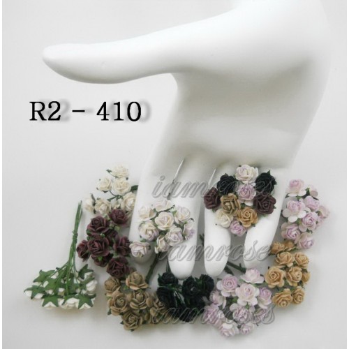 Цветы бумажные для скрапбукинга - мини розы, черно-филетовый микс, диам. 1 см, 10 шт