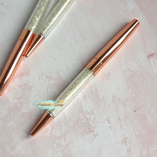Ручка шариковая с кристаллами, цвет розовое золото
